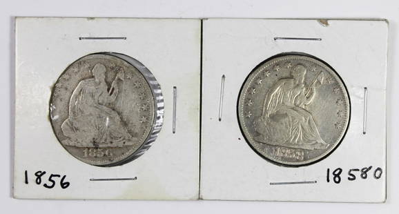 SEATED HALF DOLLARS: 1858-O FINE AND 1856 GOOD-VG. ESTIMATE: $85-$125