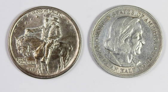 COMMEMORATIVE HALF DOLLARS: 1925 STONE MOUNTAIN BU AND 1893 COLUMBIAN AU. ESTIMATE: $80-$125