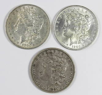 MORGAN SILVER DOLLARS: 1881-O XF, 1890 BU AND 1880-O AU/UNC. ESTIMATE: $120-$150