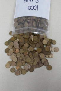 (1000) S-MINT LINCOLN CENTS: VARIOUS DATES FROM THE SAN FRANCISCO MINT. ESTIMATE: $2000-$2500