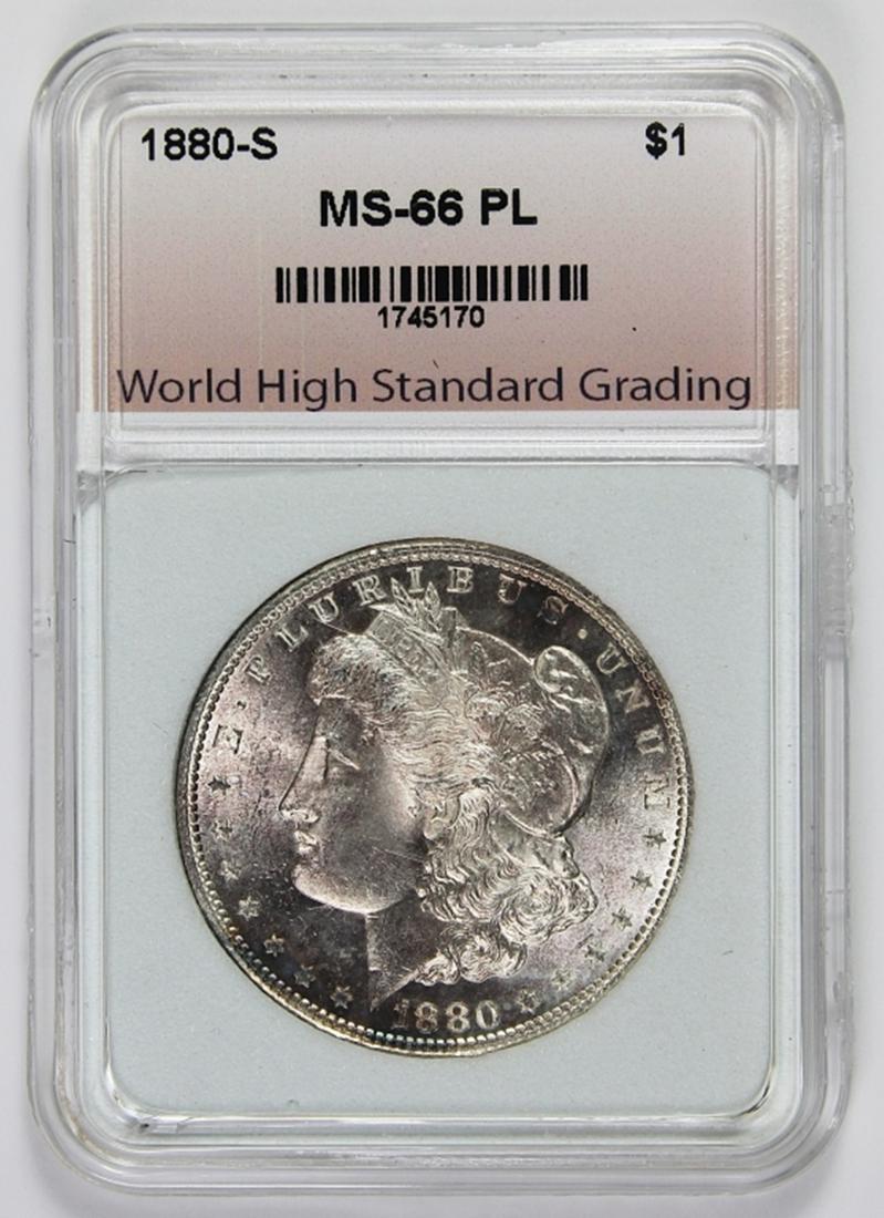 1880-S MORGAN SILVER DOLLAR: WHSG MS 66PL. ESTIMATE: $350-$400