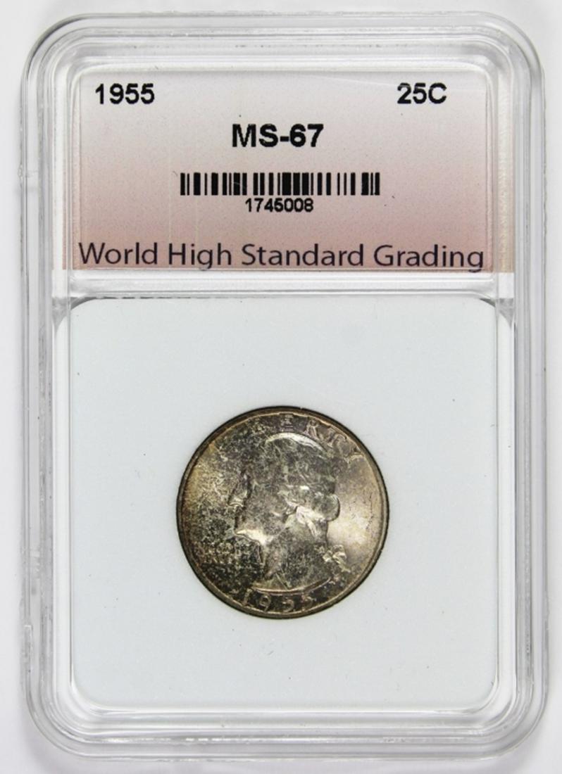 1955 WASHINGTON QUARTER: WHSG MS 67 SUPERB CHERRY! ESTIMATE: $300-$350