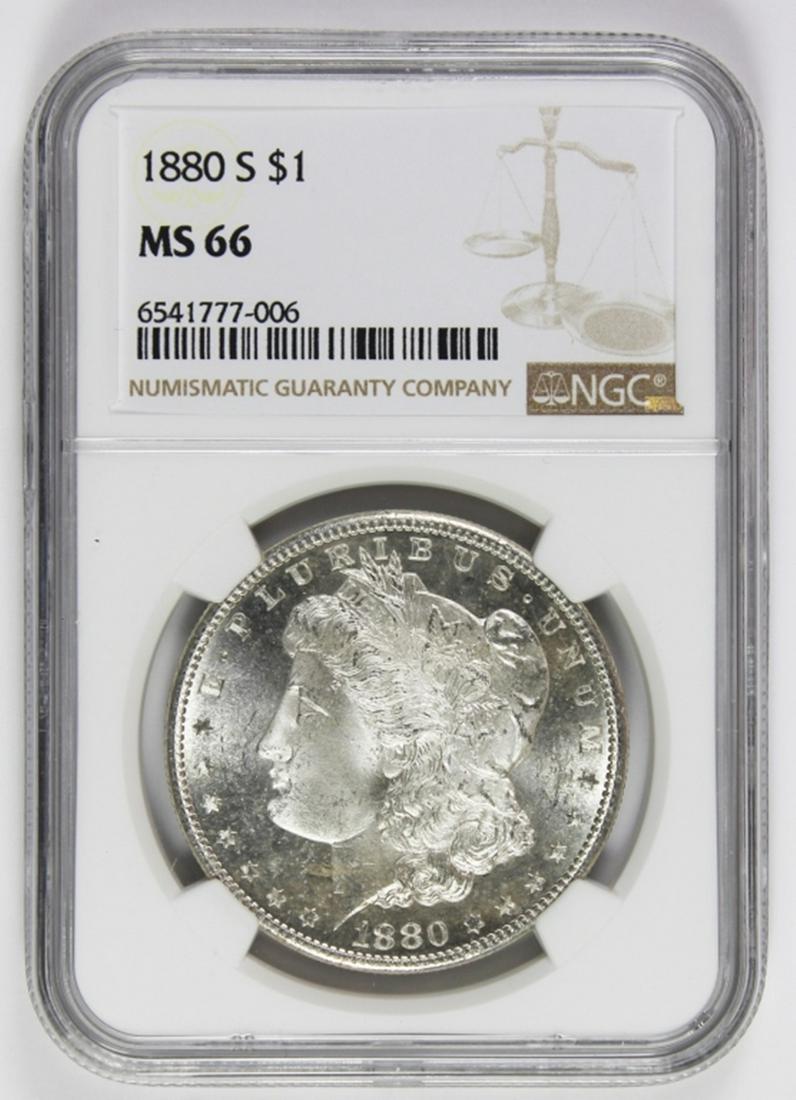1880-S MORGAN SILVER DOLLAR: NGC MS 66 BLAST WHITE! ESTIMATE: $375-$450