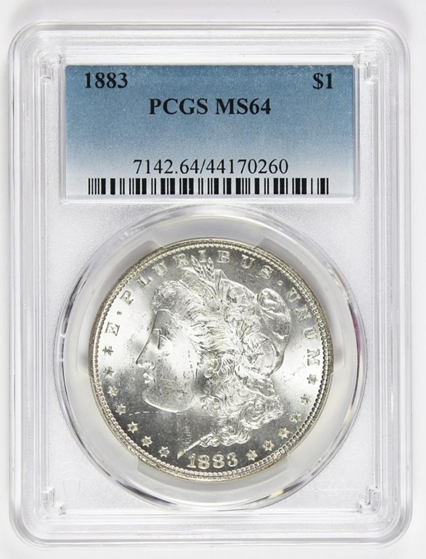 1883 MORGAN SILVER DOLLAR: PCGS MS 64 BLAST WHITE. ESTIMATE: $150-$200