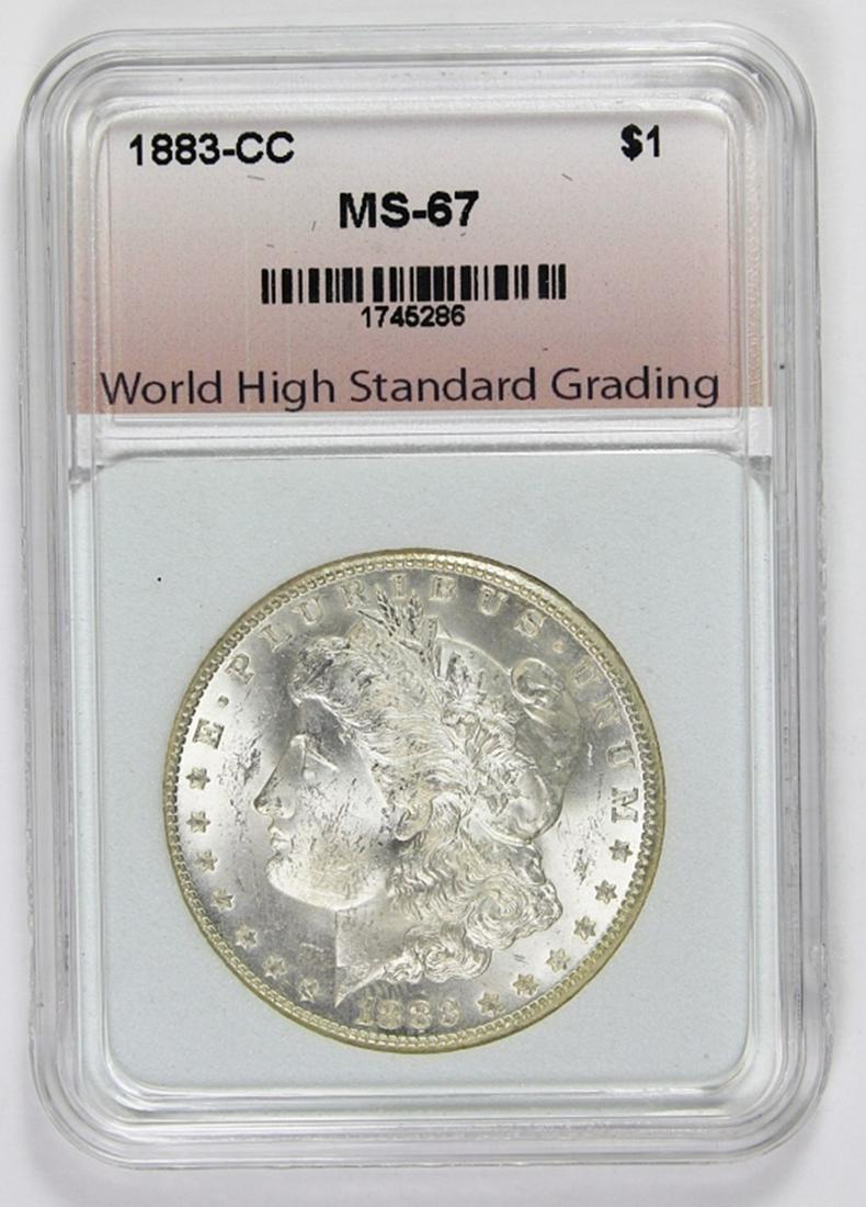 1883-CC MORGAN SILVER DOLLAR: WHSG MS 67 BLAST WHITE, SUPER LUSTRE AND SURFACES. ESTIMATE: $2000-$2500
