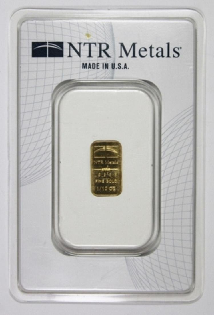 1/10 OZ GOLD BAR: .999 PURE GOLD. NTR. ESTIMATE: $320-$400