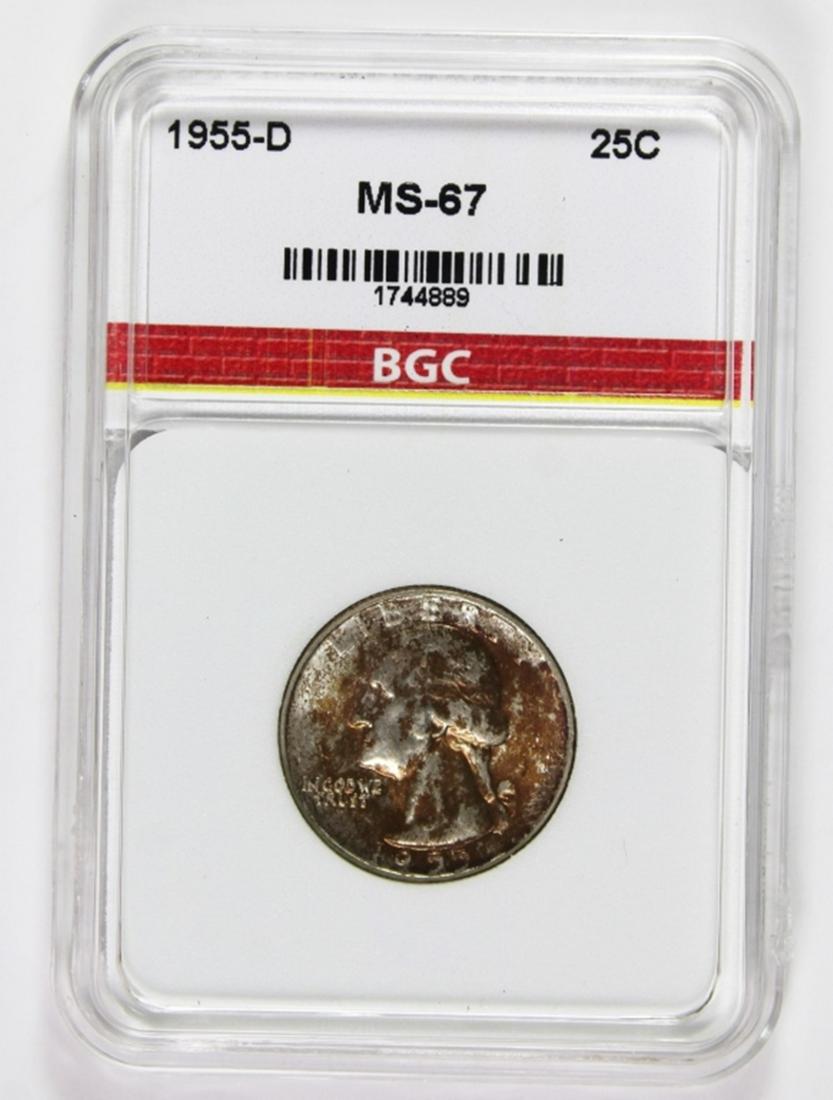 1955-D WASHINGTON QUARTER: BGC MS 67 SUPERB! ESTIMATE: $200-$250