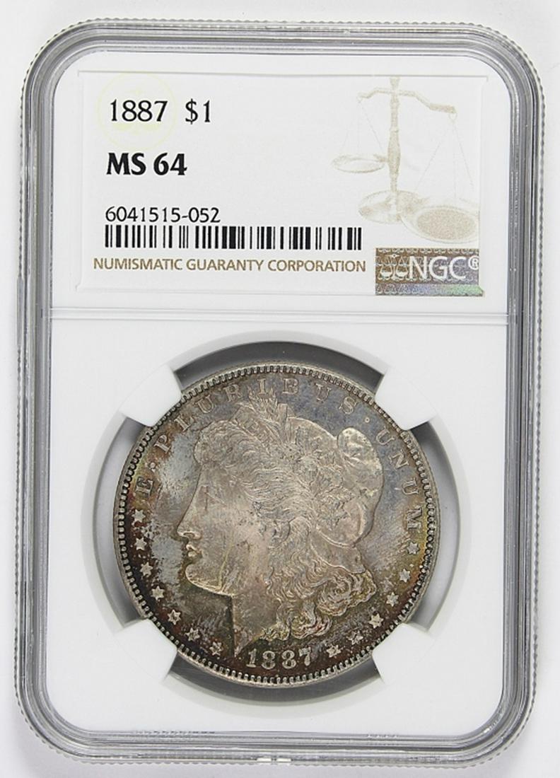 1887 MORGAN SILVER DOLLAR: NGC MS 64 VERY PRETTY! ESTIMATE: $125-$175
