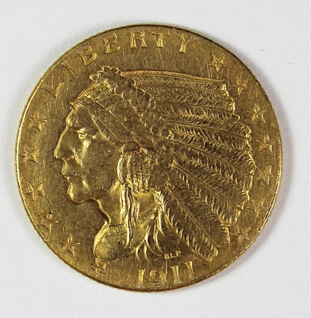 1911 $2.50 GOLD INDIAN: AU. ESTIMATE: $575-$650