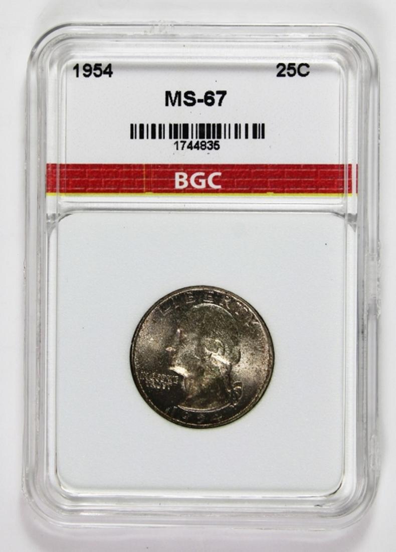 1954 WASHINGTON QUARTER: BGC MS 67. SUPERB! ESTIMATE: $200-$250