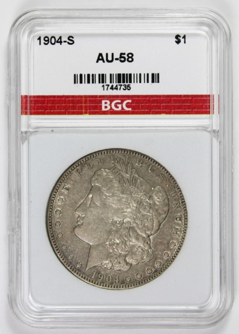 1904-S MORGAN SILVER DOLLAR: BGC AU 58. NICE ORIGINAL COLOR, KEY COIN, A NICE LOOK! ESTIMATE: $2000-$2500