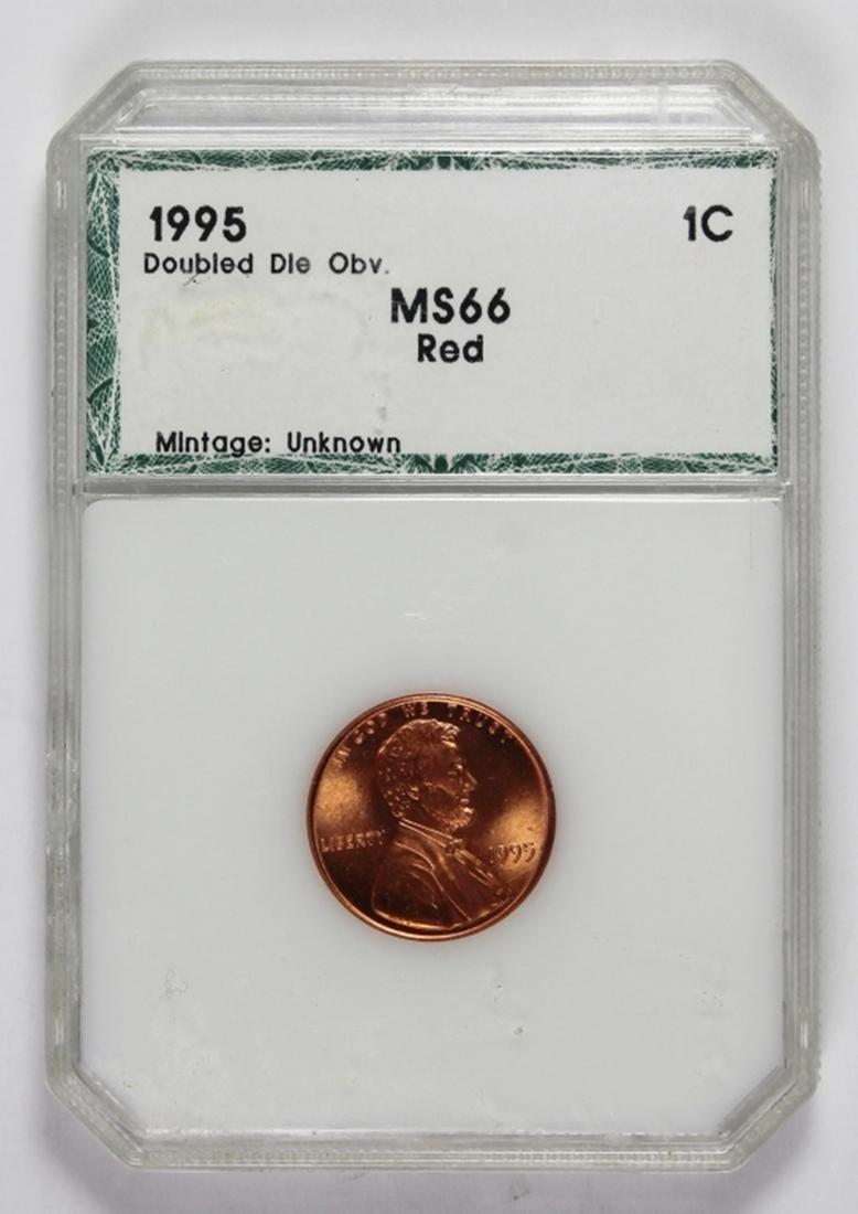 1995 DOUBLE DIE LINCOLN CENT: PCI MS 66 RED! ESTIMATE: $125-$150