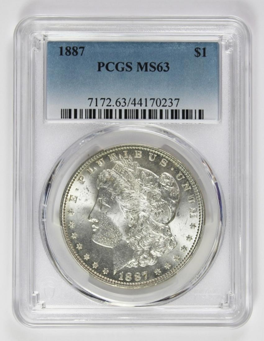 1887 MORGAN SILVER DOLLAR: PCGS MS 63 BLAST WHITE! ESTIMATE: $100-$150