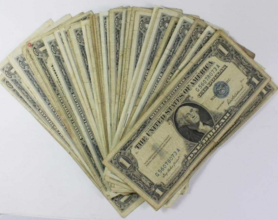 (50) $1.00 SILVER CERTIFICATES: 1957 AND OLDER. ESTIMATE: $175-$200