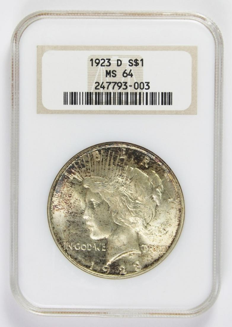 1923-D PEACE SILVER DOLLAR: NGC MS 64 BEAUTIFUL ORIGINAL! ESTIMATE: $675-$750