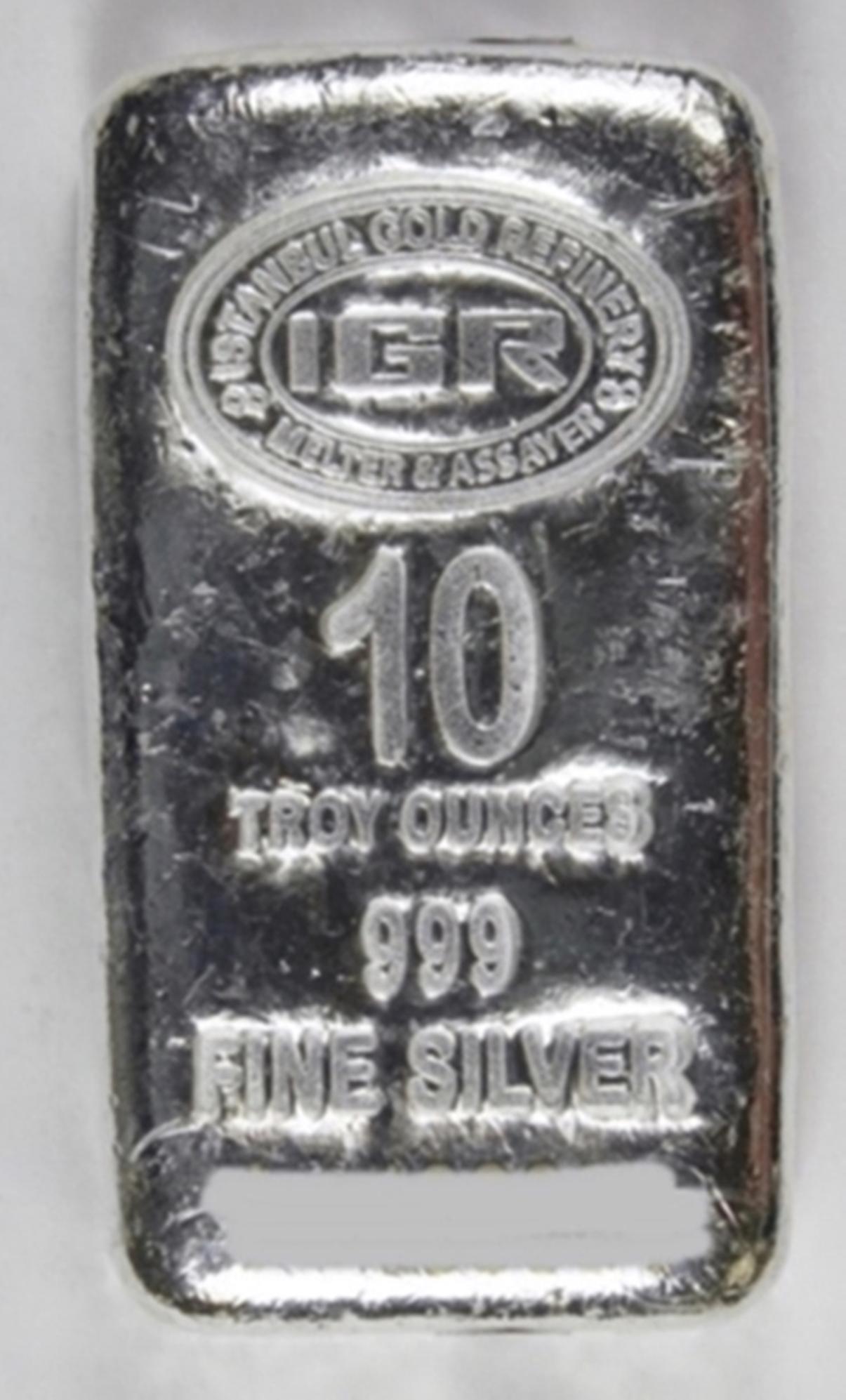 10 OZ SILVER BAR: .999 PURE SILVER. ESTIMATE: $400-$500