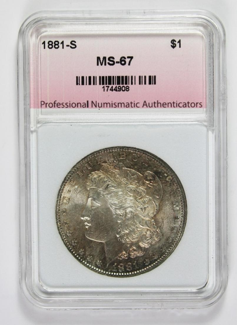 1881-S MORGAN SILVER DOLLAR: PNA MS 67. BEAUTIFUL! ESTIMATE: $700-$800
