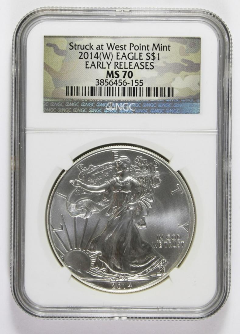 2014-W AMERICAN SILVER EAGLE: NGC MS 70 EARLY RELEASE. ESTIMATE: $100-$150