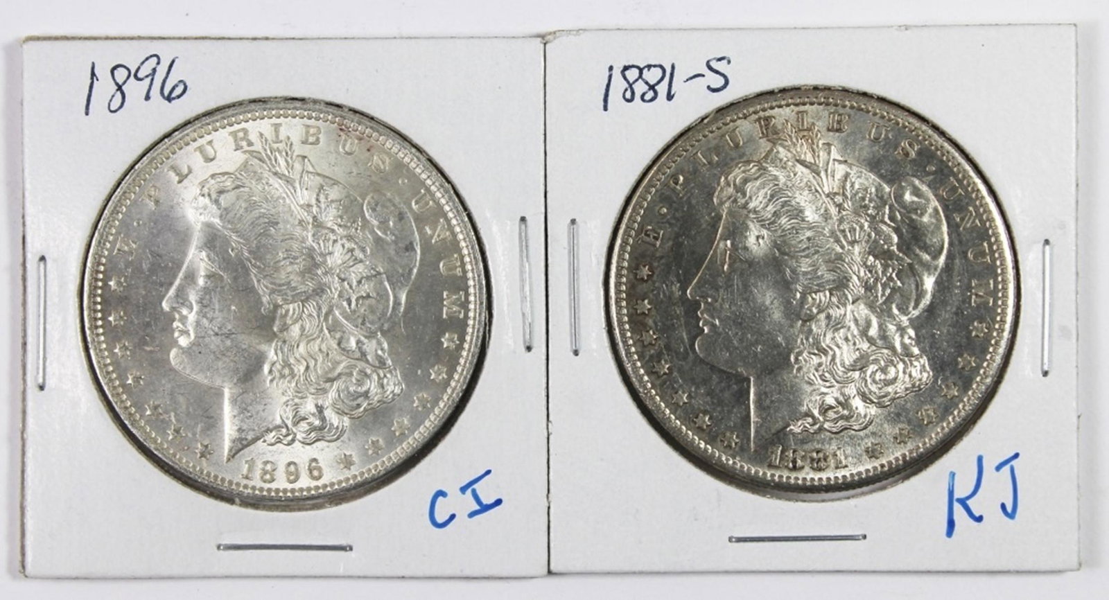 MORGAN SILVER DOLLARS: 1896 GEM BU AND 1881-S GEM BU. ESTIMATE: $200-$250