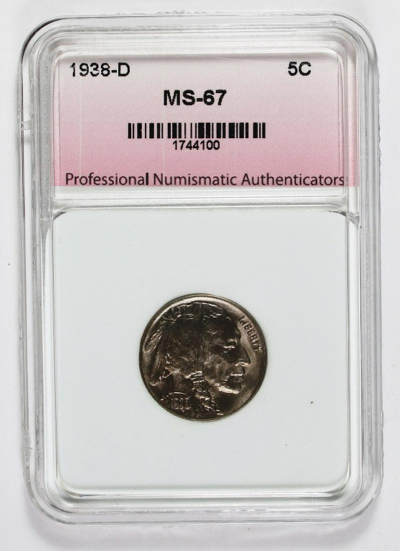 1938-D BUFFALO NICKEL: PNA MS 67. ESTIMATE: $200-$250