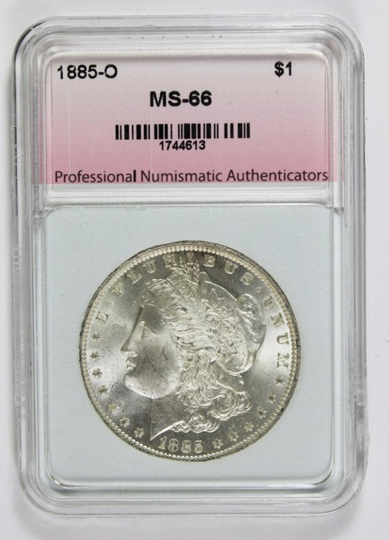 1885-O MORGAN SILVER DOLLAR: PNA MS 66 BLAST WHITE! ESTIMATE: $300-$400