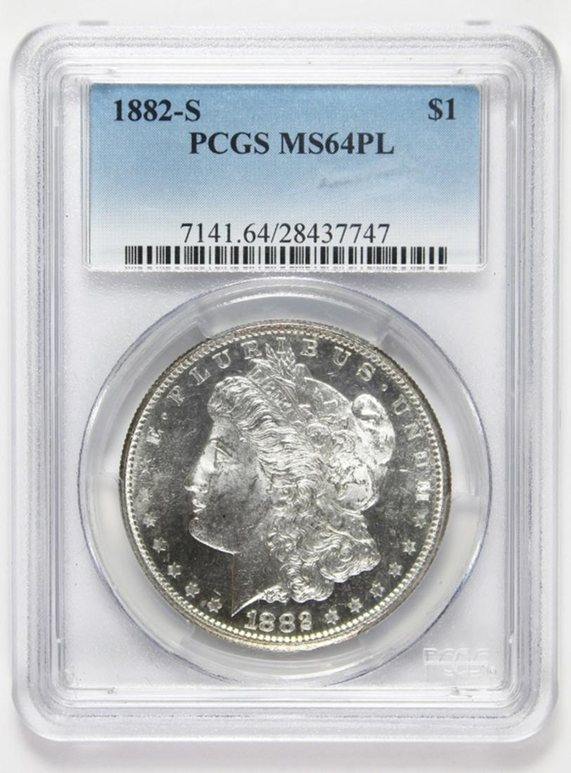 1882-S MORGAN SILVER DOLLAR: PCGS MS 64 PL. BEAUTIFUL! ESTIMATE: $300-$400