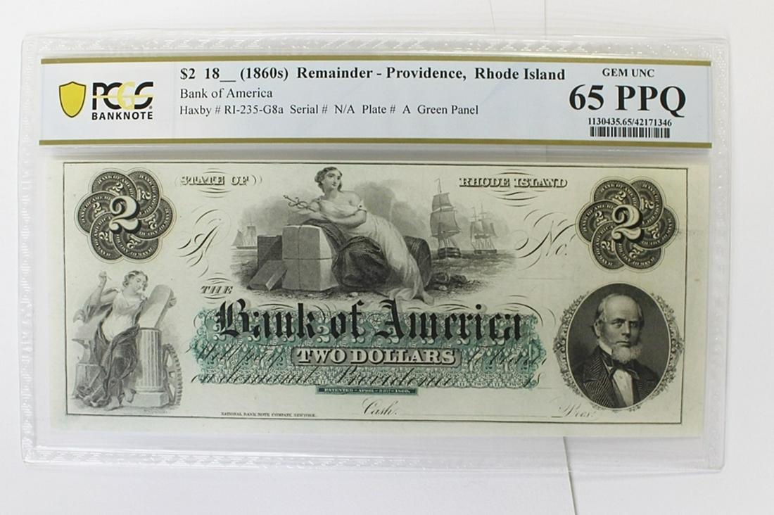 1860'S RHODE ISLAND $2.00: PCGS 65 PPQ! ESTIMATE: $250-$300