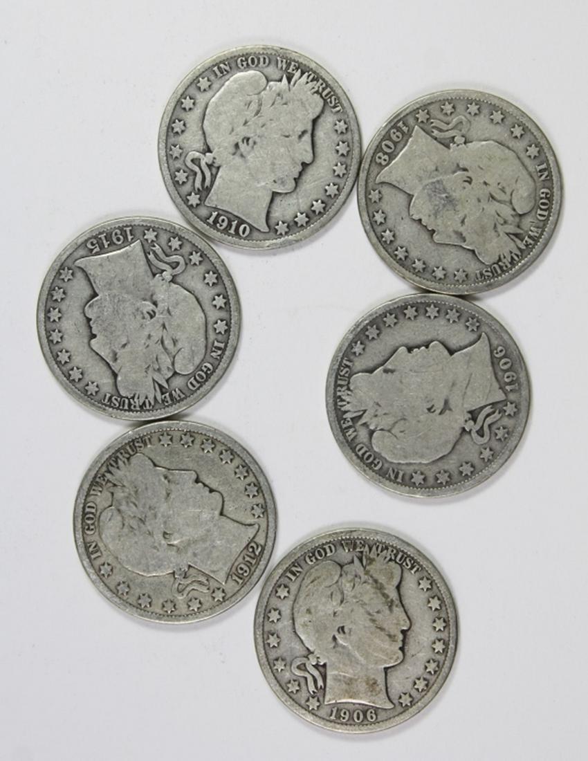 (6) DIFFERENT SILVER BARBER HALF DOLLARS (1 of 2)