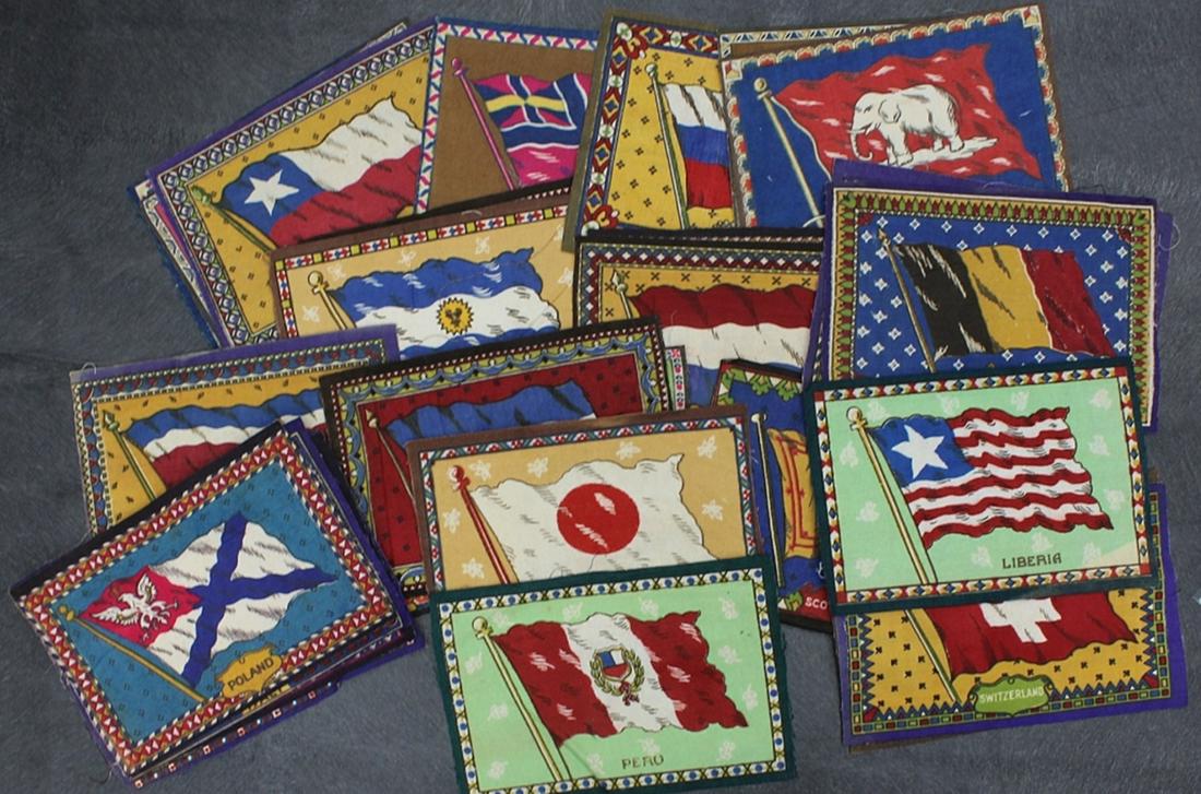 (30) SWATCHES WITH VARIOUS FLAGS: GROUP OF FABRIC SWATCHES WITH VARIOUS COUNTRY FLAGS. SIZE 8"X5.5". ESTIMATE: $30-$50
