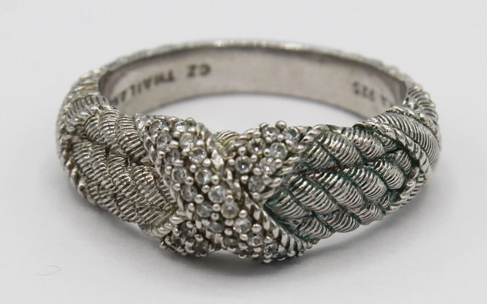 JUDITH RIPKA STERLING RING: SIZE 9, .925, CZ'S PRE OWNED ESTIMATE: $100-$150