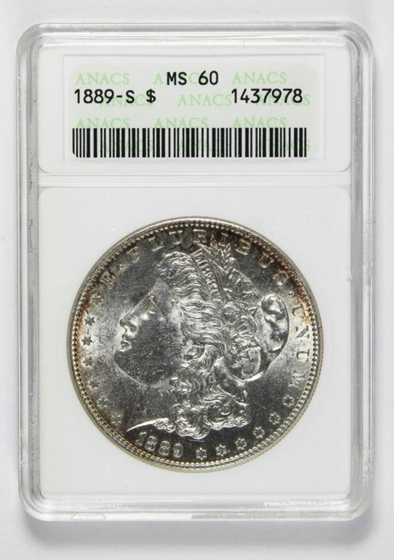 1889-S MORGAN SILVER DOLLAR: ANACS MS 60 NICE! ESTIMATE: $400-$500