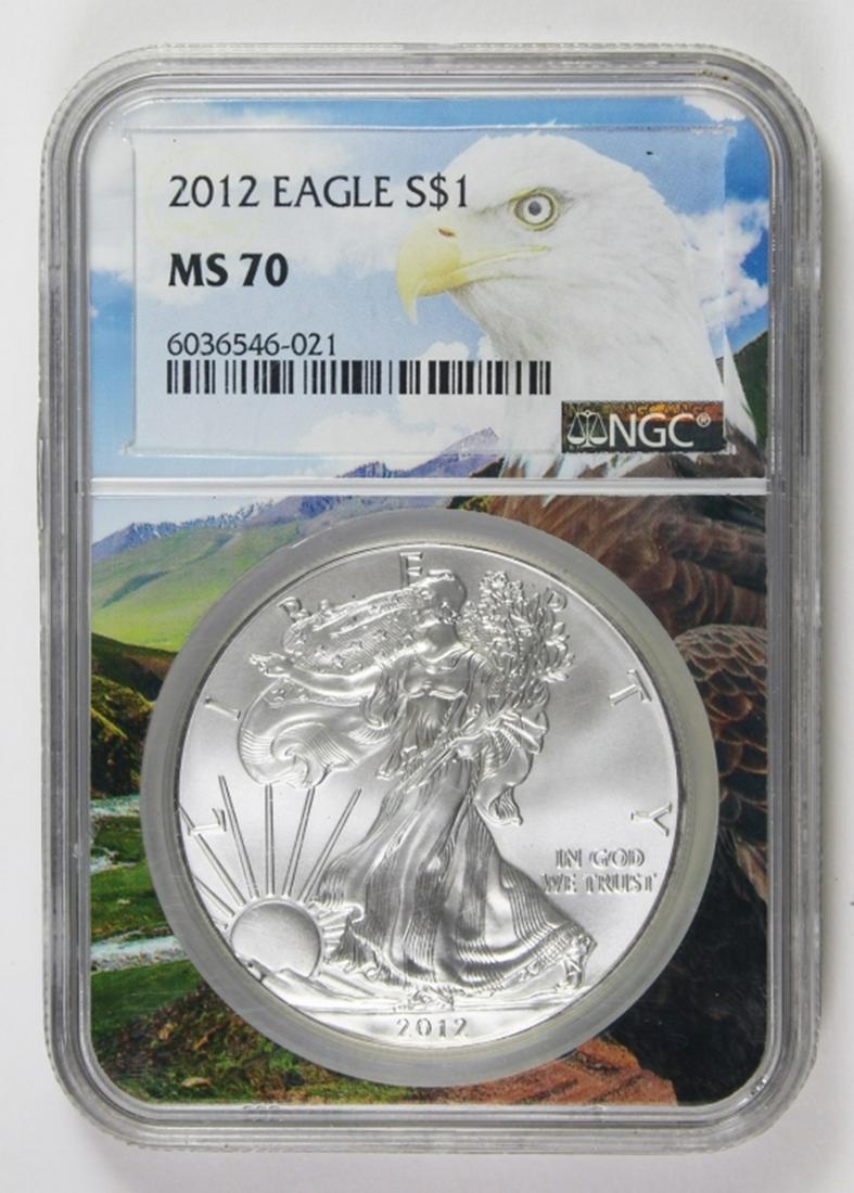 2012 AMERICAN SILVER EAGLE: NGC MS 70. ESTIMATE: $60-$100