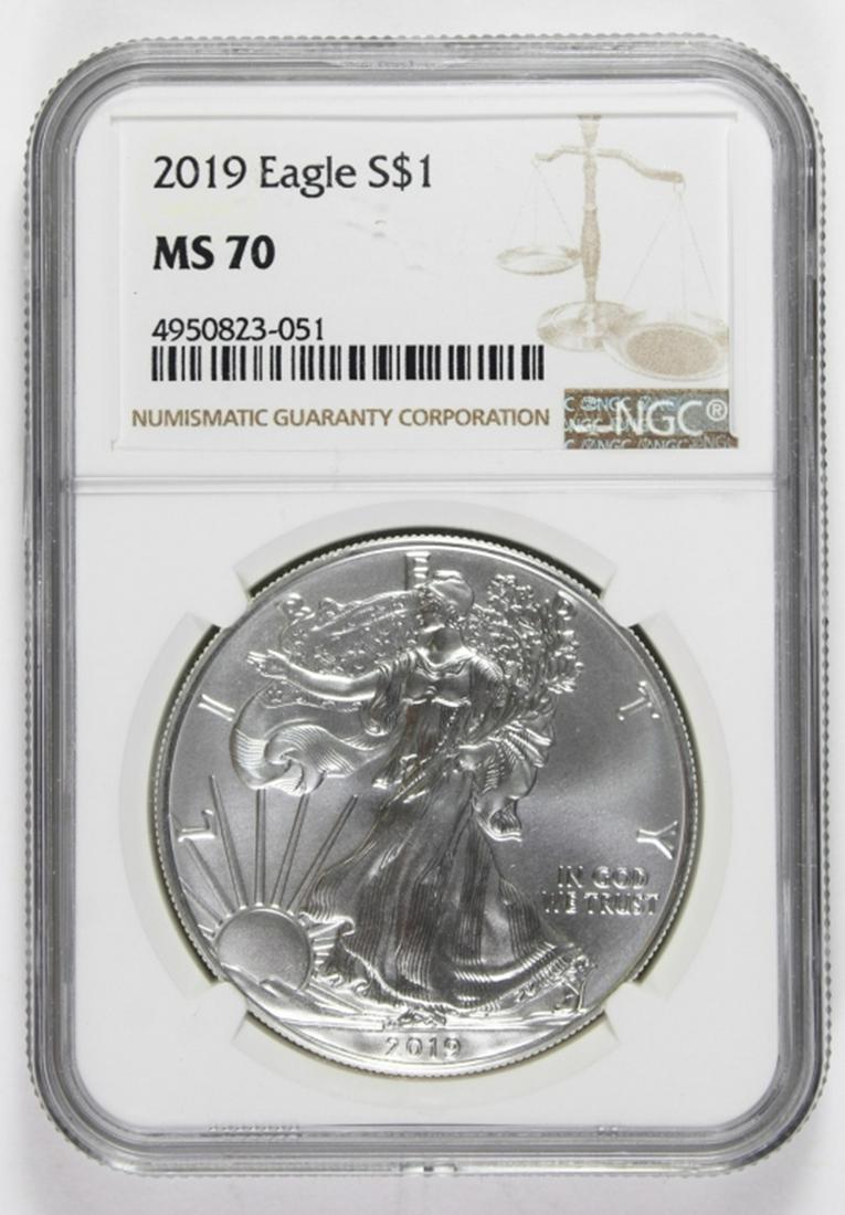 2019 AMERICAN SILVER EAGLE: NGC MS 70. ESTIMATE: $110-$150