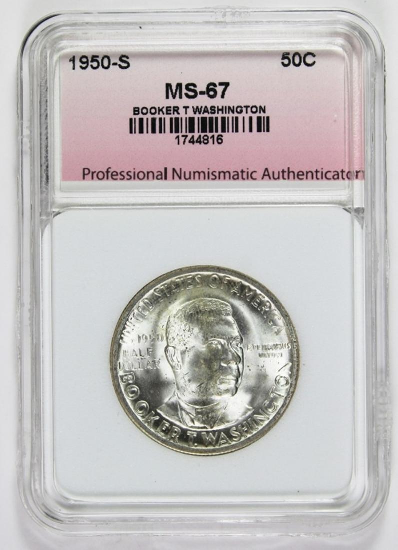 1950-S BOOKER T WASHINGTON HALF DOLLAR: PNA MS 67. ESTIMATE: $225-$275
