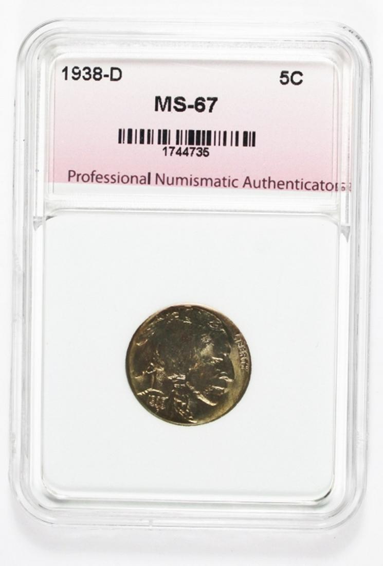 1938-D BUFFALO NICKEL: PNA MS 67 SUPER! ESTIMATE: $200-$250