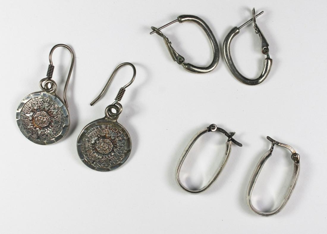MISC. STERLING EARRINGS: FOR PIERCED EARS. ONE STAMPED "MEXICO". PRE-OWNED. 14 GRAMS TOTAL. SEE PHOTOS. ESTIMATE: $50-$75