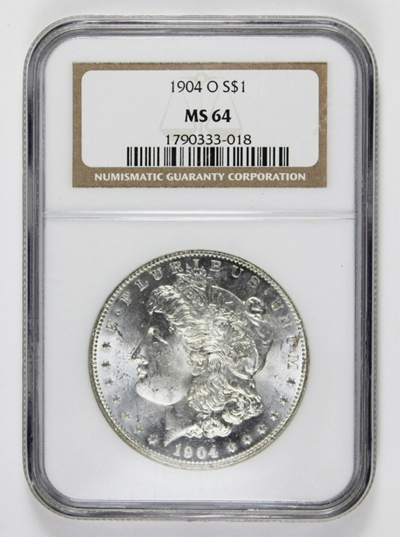 1904-O MORGAN SILVER DOLLAR: NGC MS 64 BLAST WHITE! ESTIMATE: $80-$125