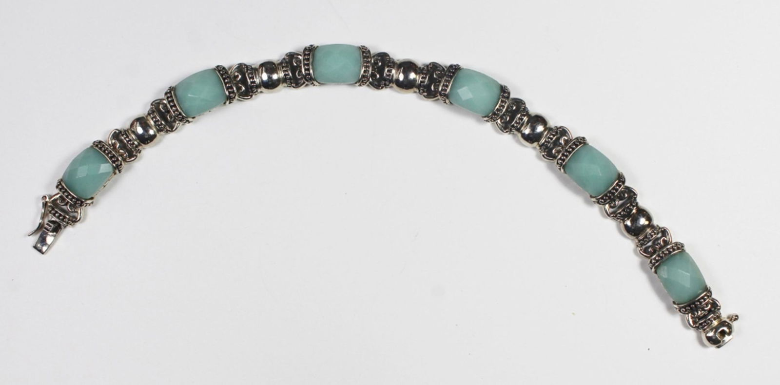 STERLING SILVER AQUA / LIGHT GREEN JADE BRACELET (1 of 2)