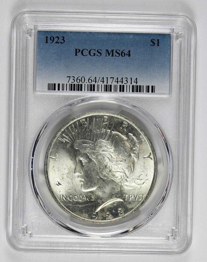 1923 PEACE SILVER DOLLAR: PCGS MS 64. BLAST WHITE! ESTIMATE: $95-$125