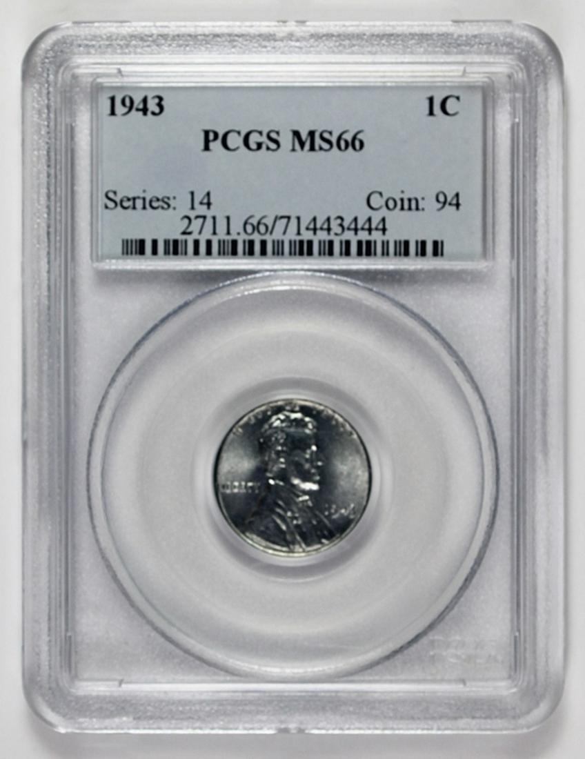 1943 LINCOLN STEEL WHEAT CENT: PCGS MS 66. ESTIMATE: $75-$100
