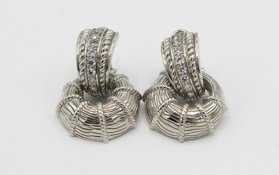 JUDITH RIPKA DIAMONIQUE DOOR KNOCKER EARRINGS: CABLE DROP DANGLE EARRINGS FOR PIERCED EARS. ESTIMATE: $100-$150