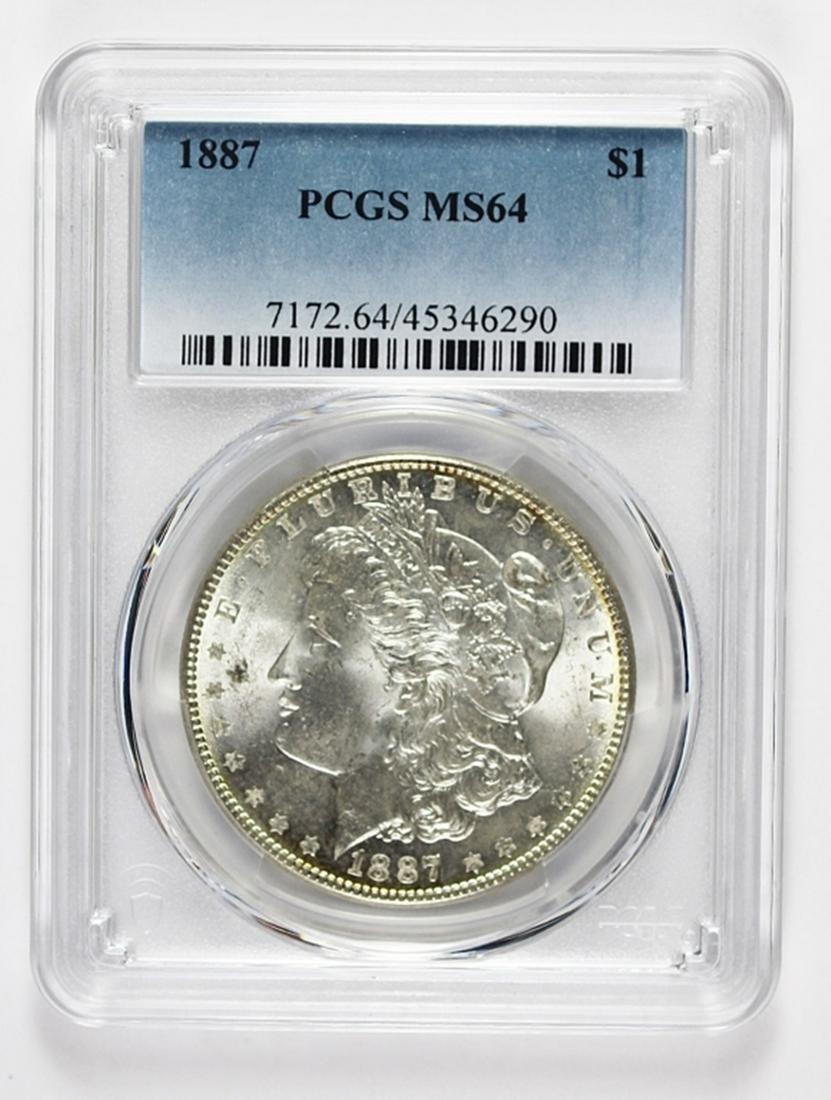1887 MORGAN SILVER DOLLAR: PCGS MS 64 BLAST WHITE! ESTIMATE: $90-$150