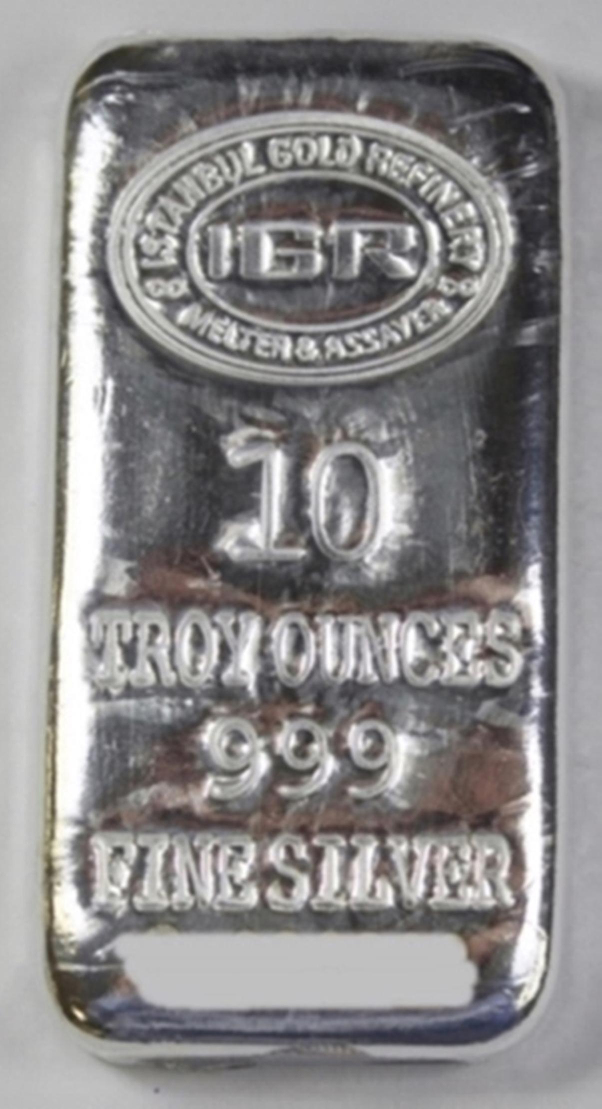 10 OZ SILVER BAR: .999 PURE SILVER. ESTIMATE: $400-$500