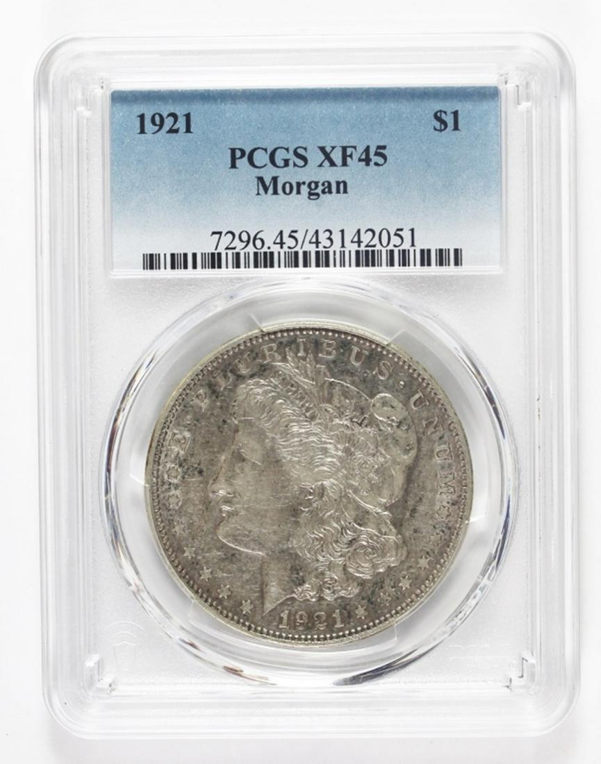 1921 MORGAN SILVER DOLLAR: PCGS XF 45. ESTIMATE: $50-$75