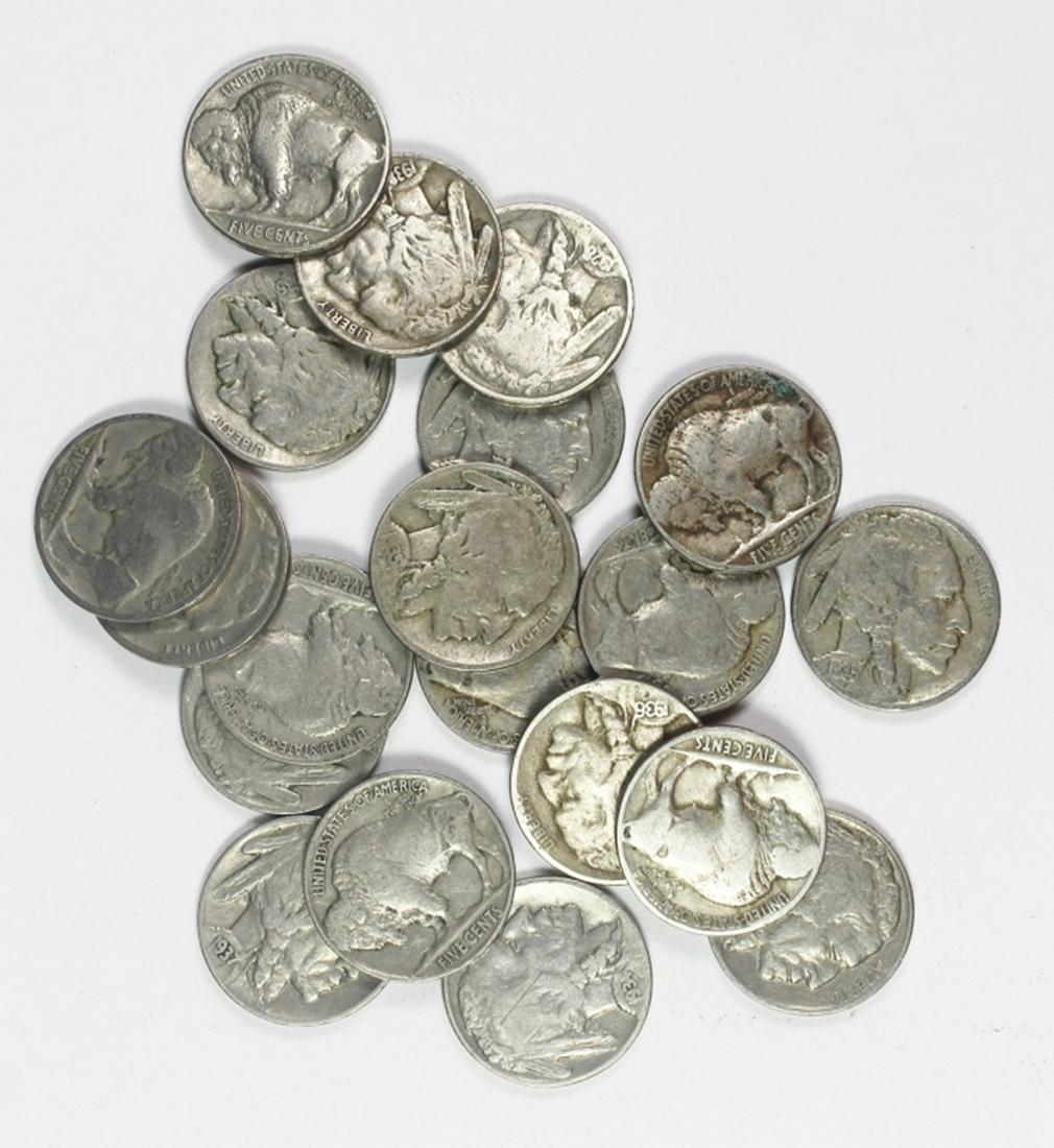 (20) BUFFALO NICKELS: 1938-D, (4) 1935, (3) 1937, 1924, 1929, 1926, 1937-D, (3) 1936, 1927, (2) 1934, 1920 AND 1937-S. ESTIMATE: $30-$50