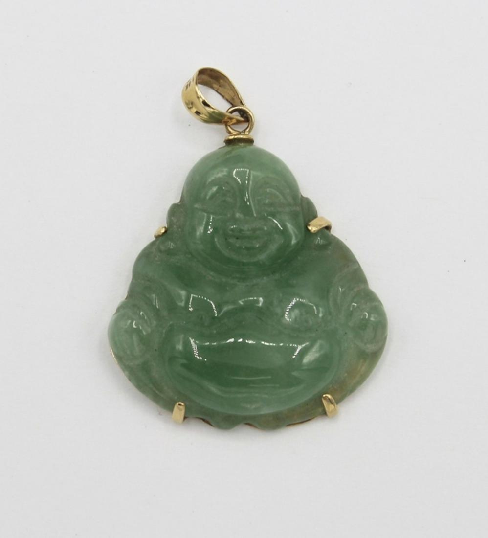 14K YELLOW GOLD CARVED JADE BUDDHA PENDANT (1 of 2)