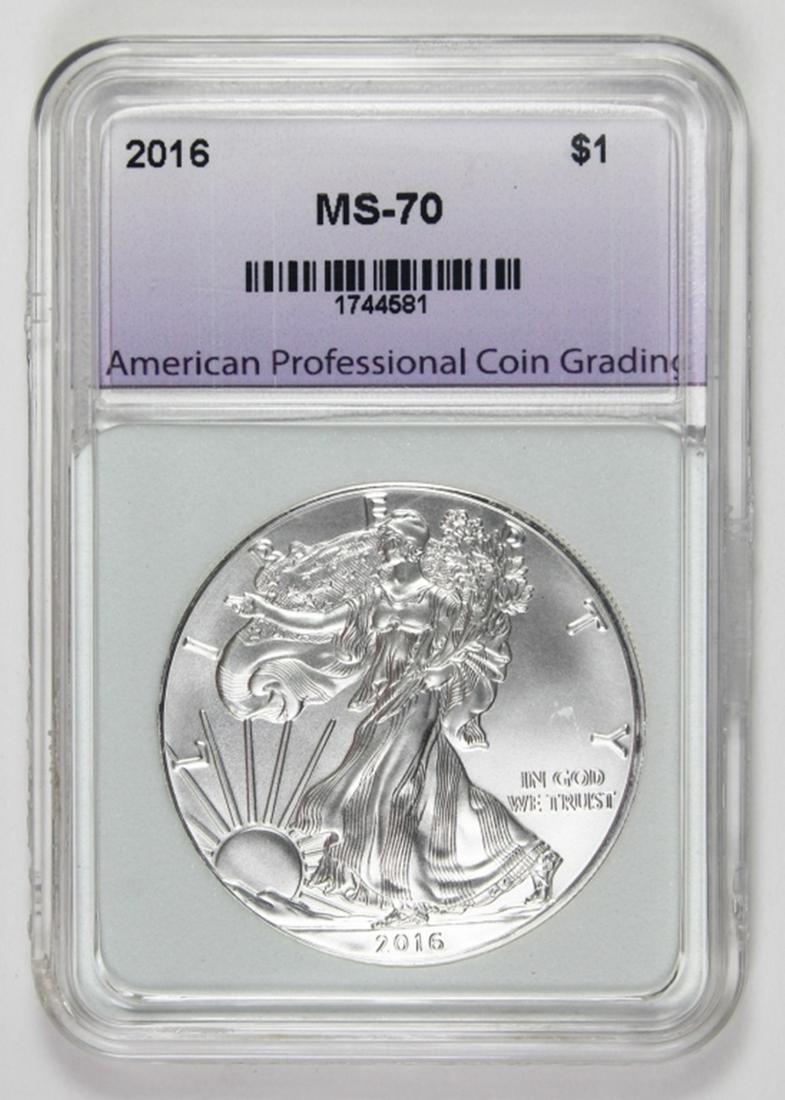 2016 AMERICAN SILVER EAGLE: APCG MS 70. SUPERB GEM! ESTIMATE: $150-$200