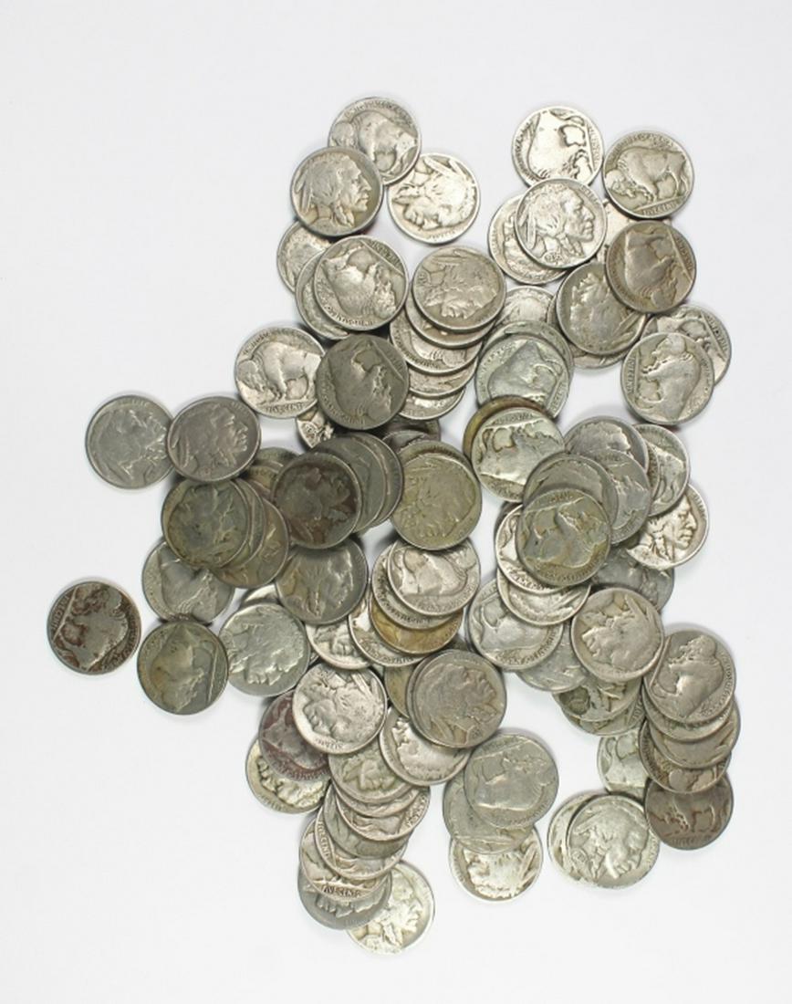 (100) BUFFALO NICKELS: A GOOD MIX OF VARIOUS DATES. ESTIMATE: $100-$150