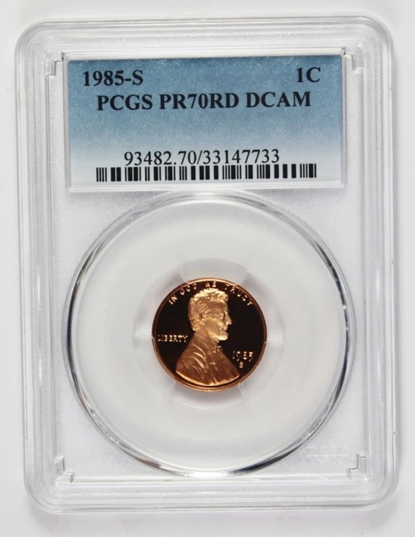 1985-S LINCOLN CENT: PCGS PR 70 DCAM. POPULATION 249. ESTIMATE: $200-$300