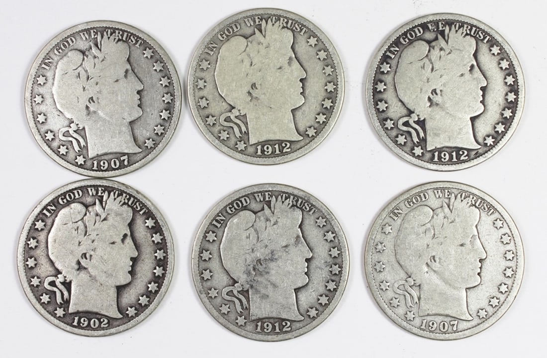 (6) BARBER HALF DOLLARS (1 of 2)